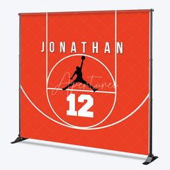 Aperturee - Aperturee Personalized Basketball Red Court Birthday Backdrop Custom Name and Number Sports Party Banner