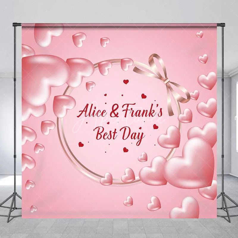 Aperturee - Aperturee Personalized Best Day Ever Hearts Backdrop Pink 3D Hearts and Bow Wedding or Baby Shower Decoration