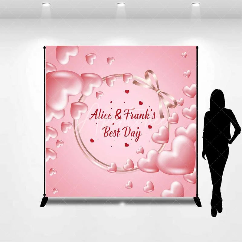Aperturee - Aperturee Personalized Best Day Ever Hearts Backdrop Pink 3D Hearts and Bow Wedding or Baby Shower Decoration