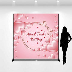Aperturee - Aperturee Personalized Best Day Ever Hearts Backdrop Pink 3D Hearts and Bow Wedding or Baby Shower Decoration