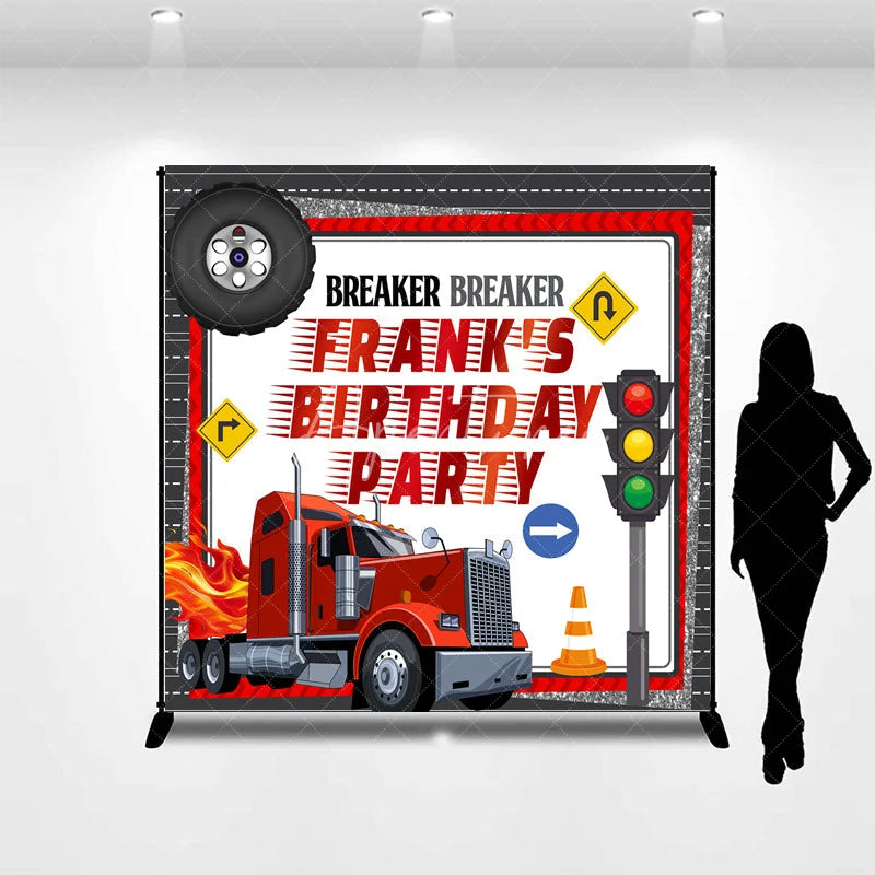 Aperturee - Aperturee Personalized Big Rig Truck Birthday Backdrop Breaker Breaker Transportation Theme Custom Name Party for Boy