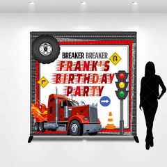 Aperturee - Aperturee Personalized Big Rig Truck Birthday Backdrop Breaker Breaker Transportation Theme Custom Name Party for Boy