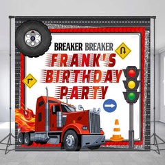 Aperturee - Aperturee Personalized Big Rig Truck Birthday Backdrop Breaker Breaker Transportation Theme Custom Name Party for Boy