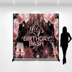 Aperturee - Aperturee Personalized Birthday Bash Backdrop Rose Gold Champagne and Balloons Background Custom Name Glamour Party Decor