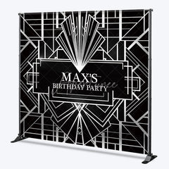 Aperturee - Aperturee Personalized Black and Silver Art Deco Custom Backdrop Geometric Gatsby Style Birthday Party Decor