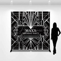 Aperturee - Aperturee Personalized Black and Silver Art Deco Custom Backdrop Geometric Gatsby Style Birthday Party Decor