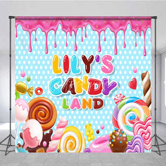 Aperturee - Aperturee Personalized Candy Land Birthday Backdrop Sweet Candyland Theme Background Custom Name Lollipops Party