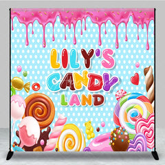 Aperturee - Aperturee Personalized Candy Land Birthday Backdrop Sweet Candyland Theme Background Custom Name Lollipops Party