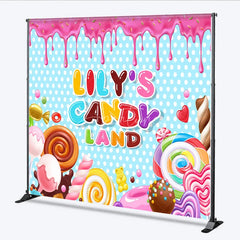 Aperturee - Aperturee Personalized Candy Land Birthday Backdrop Sweet Candyland Theme Background Custom Name Lollipops Party