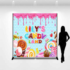 Aperturee - Aperturee Personalized Candy Land Birthday Backdrop Sweet Candyland Theme Background Custom Name Lollipops Party