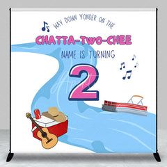 Aperturee - Aperturee Personalized Chatta-Two-Chee 2nd Birthday Backdrop River Boat and Country Music Theme Background Custom Name Boys