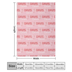 Aperturee - Aperturee Personalized Christmas Candy Cane Blanket with Custom Name Holiday Decor Throw for Kids Pink Xmas Gift
