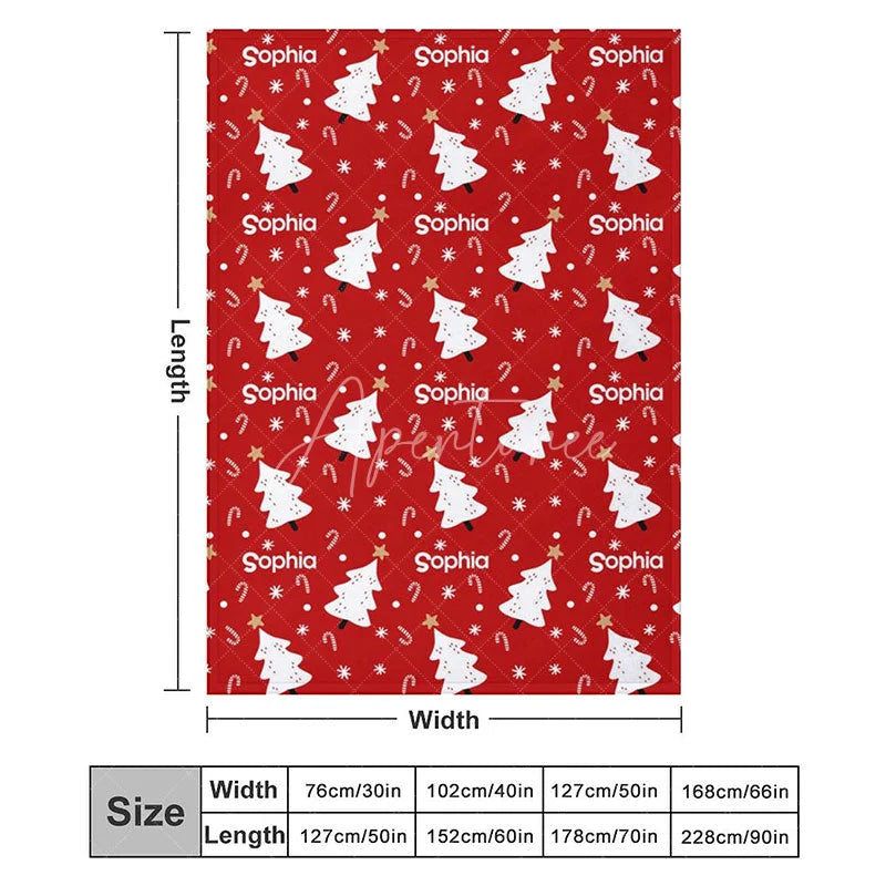 Aperturee - Aperturee Personalized Christmas Tree Blanket with Custom Name Red Holiday Decor with White Trees Xmas Gift for Girls