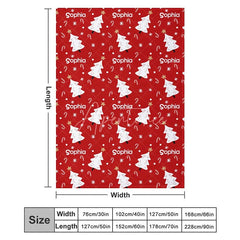 Aperturee - Aperturee Personalized Christmas Tree Blanket with Custom Name Red Holiday Decor with White Trees Xmas Gift for Girls