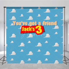 Aperturee - Aperturee Personalized Cloud Sky Custom Birthday Backdrop Blue Cartoon Clouds Boys Kids Party Photography Background