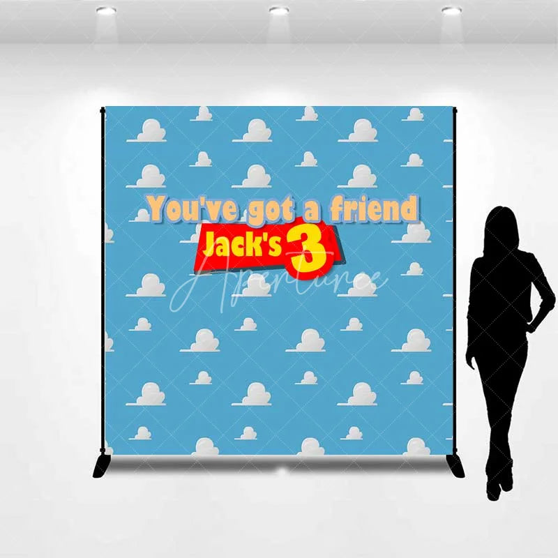 Aperturee - Aperturee Personalized Cloud Sky Custom Birthday Backdrop Blue Cartoon Clouds Boys Kids Party Photography Background