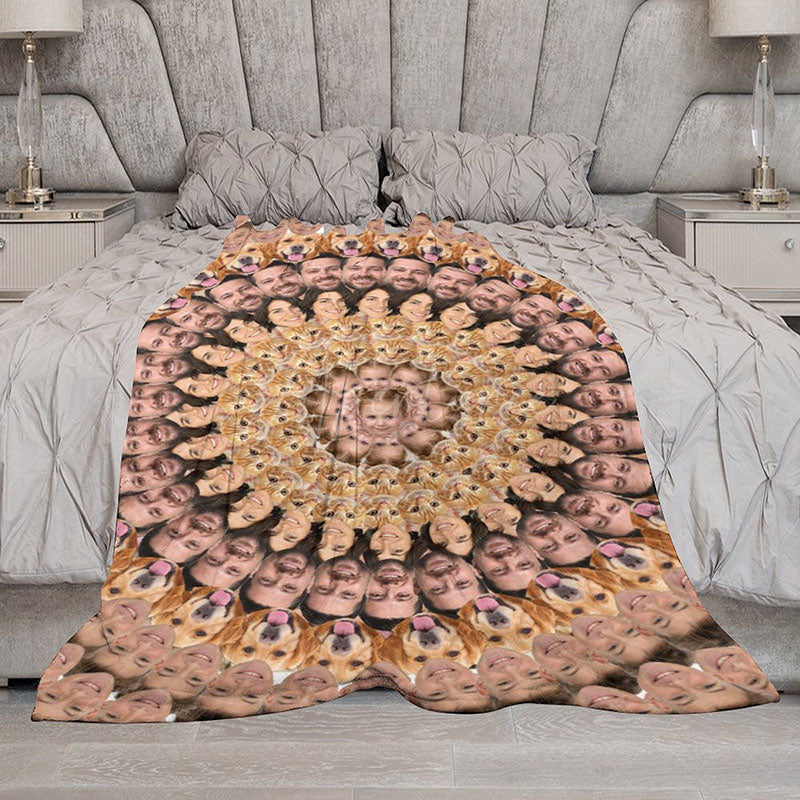 Aperturee - Aperturee Personalized Collage Photo Blanket with Custom Faces Add Pictures of Family and Pets Funny Novelty Gift