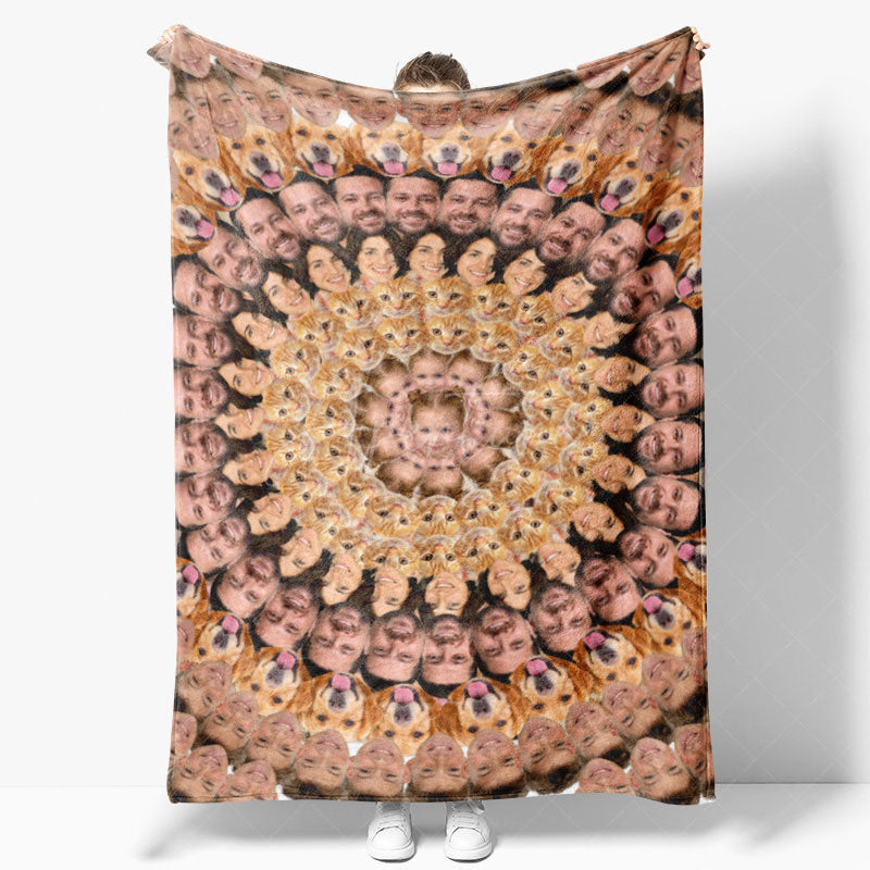 Aperturee - Aperturee Personalized Collage Photo Blanket with Custom Faces Add Pictures of Family and Pets Funny Novelty Gift
