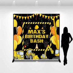 Aperturee - Aperturee Personalized Construction Site Birthday Backdrop Yellow Heavy Equipment and Balloons Party Decor