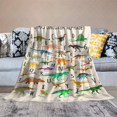 Aperturee - Aperturee Personalized Dinosaur Alphabet Blanket with Custom Name Educational A-Z Dino Chart Fun Nursery Decor for Kids