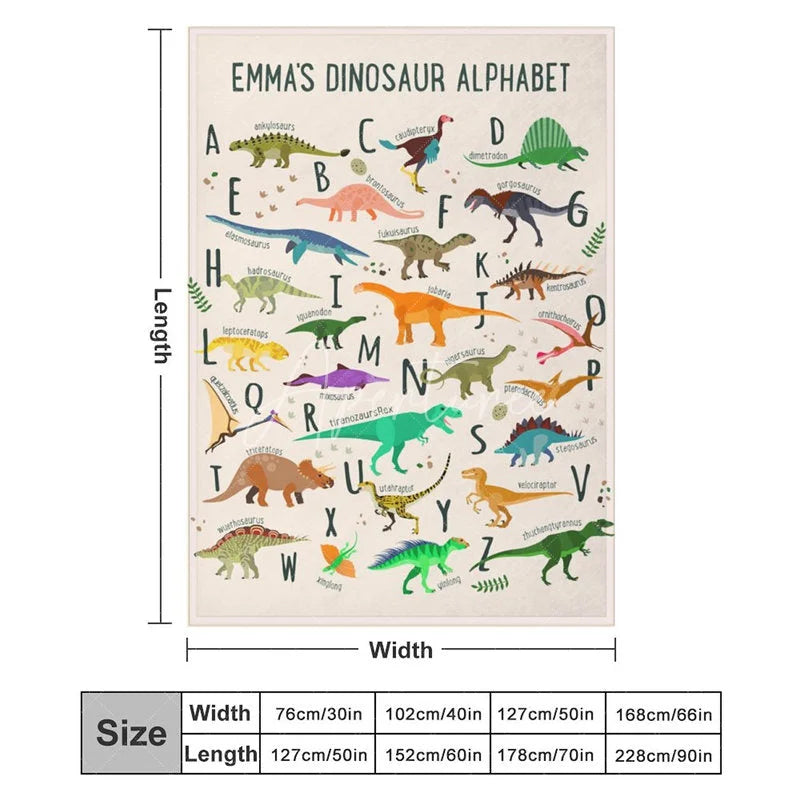 Aperturee - Aperturee Personalized Dinosaur Alphabet Blanket with Custom Name Educational A-Z Dino Chart Fun Nursery Decor for Kids