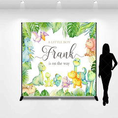 Aperturee - Aperturee Personalized Dinosaur Baby Shower Backdrop for Boy A Little Boy is on the Way Cute Watercolor Dino Decor