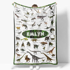 Aperturee - Aperturee Personalized Dinosaur Blanket with Custom Name Educational Chart with Realistic Dinos Gift for Boys and Girls