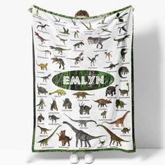 Aperturee - Aperturee Personalized Dinosaur Blanket with Custom Name Educational Chart with Realistic Dinos Gift for Boys and Girls