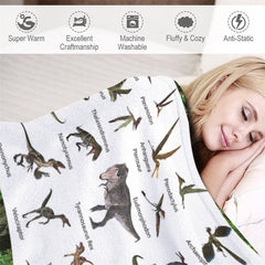 Aperturee - Aperturee Personalized Dinosaur Blanket with Custom Name Educational Chart with Realistic Dinos Gift for Boys and Girls