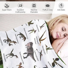 Aperturee - Aperturee Personalized Dinosaur Blanket with Custom Name Educational Chart with Realistic Dinos Gift for Boys and Girls