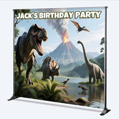 Aperturee - Aperturee Personalized Dinosaur Custom Birthday Backdrop Jungle Volcano T-Rex Boys Party Photography Background