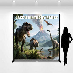 Aperturee - Aperturee Personalized Dinosaur Custom Birthday Backdrop Jungle Volcano T-Rex Boys Party Photography Background