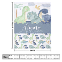 Aperturee - Aperturee Personalized Dinosaur Name Blanket for Boys Cute Watercolor Dino Pattern Custom Nursery Bedding Baby Shower Gift