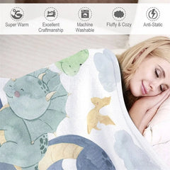 Aperturee - Aperturee Personalized Dinosaur Name Blanket for Boys Cute Watercolor Dino Pattern Custom Nursery Bedding Baby Shower Gift