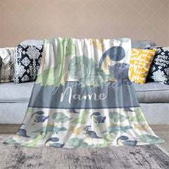 Aperturee - Aperturee Personalized Dinosaur Name Blanket for Boys Cute Watercolor Dino Pattern Custom Nursery Bedding Baby Shower Gift