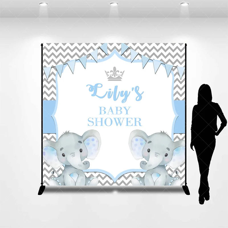 Aperturee - Aperturee Personalized Elephant Baby Shower Backdrop Blue Little Peanut Grey Chevron Party Supplies for Boy