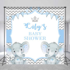 Aperturee - Aperturee Personalized Elephant Baby Shower Backdrop Blue Little Peanut Grey Chevron Party Supplies for Boy