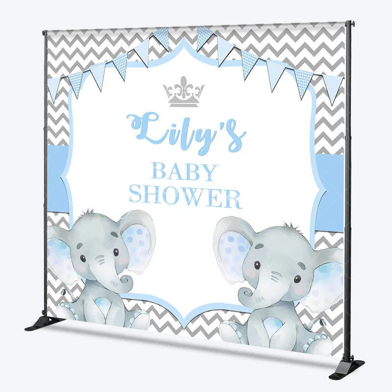 Aperturee - Aperturee Personalized Elephant Baby Shower Backdrop Blue Little Peanut Grey Chevron Party Supplies for Boy