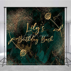 Aperturee - Aperturee Personalized Emerald and Gold Birthday Bash Backdrop Elegant Abstract Marble Custom Name Modern Party Decor