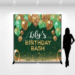 Aperturee - Aperturee Personalized Emerald Green Custom Birthday Backdrop Gold Balloons Glitter Men Women Party Photography Background