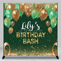 Aperturee - Aperturee Personalized Emerald Green Custom Birthday Backdrop Gold Balloons Glitter Men Women Party Photography Background