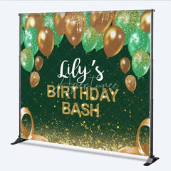 Aperturee - Aperturee Personalized Emerald Green Custom Birthday Backdrop Gold Balloons Glitter Men Women Party Photography Background