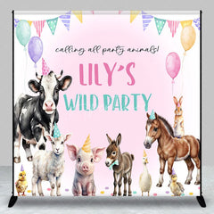 Aperturee - Aperturee Personalized Farm Animals Wild Party Backdrop Watercolor Barnyard Friends Custom Name Birthday for Girl
