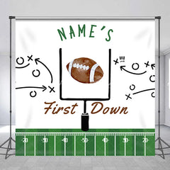 Aperturee - Aperturee Personalized First Down 1st Birthday Backdrop Football Field and Goal Post Sports Background Custom Name Boys Party