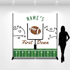 Aperturee - Aperturee Personalized First Down 1st Birthday Backdrop Football Field and Goal Post Sports Background Custom Name Boys Party