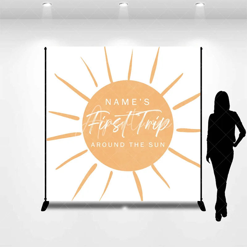 Aperturee - Aperturee Personalized First Trip Around The Sun Backdrop Custom Name Boho Sun 1st Birthday Party Banner