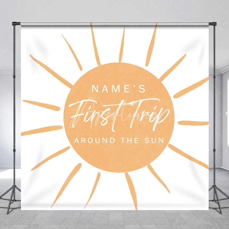 Aperturee - Aperturee Personalized First Trip Around The Sun Backdrop Custom Name Boho Sun 1st Birthday Party Banner