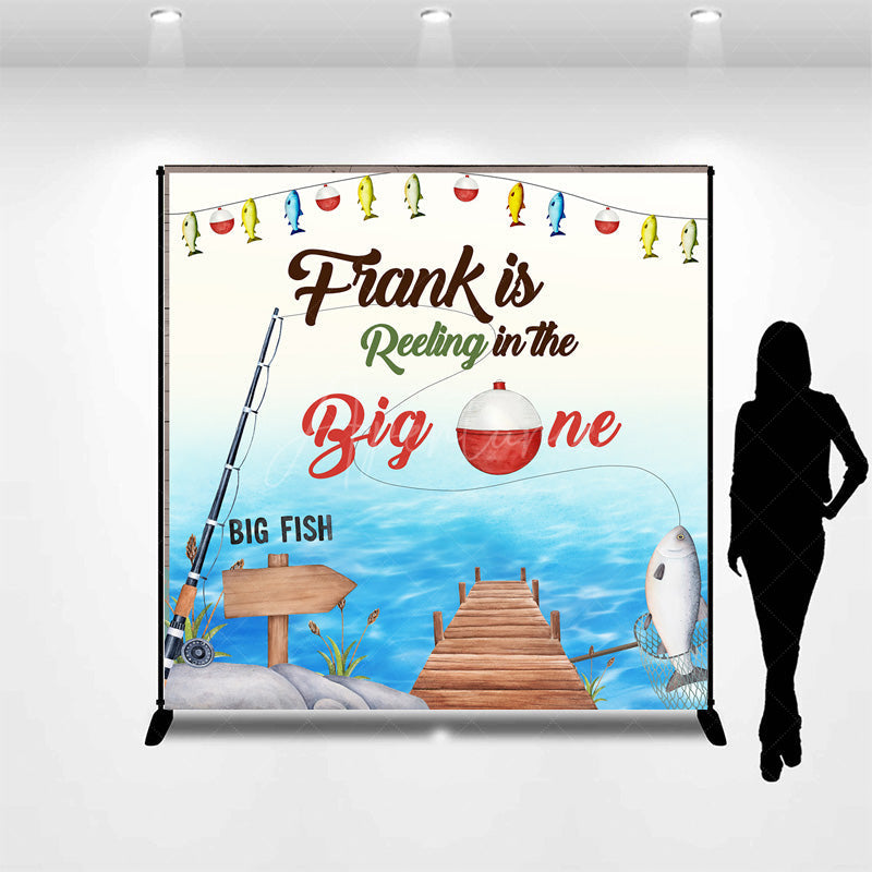 Aperturee - Aperturee Personalized Fishing First Birthday Backdrop The Big One Rustic Party Decor Reeling in Theme Photo Banner for Boy