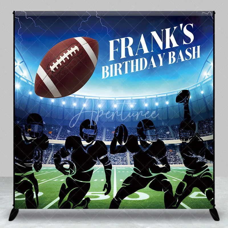 Aperturee - Aperturee Personalized Football Birthday Bash Backdrop American Football Stadium and Players Custom Name Sports Party for Boy