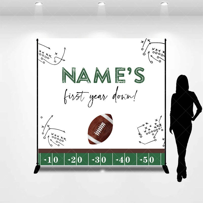 Aperturee - Aperturee Personalized Football First Year Down Birthday Backdrop Custom Name 1st Birthday Party Banner